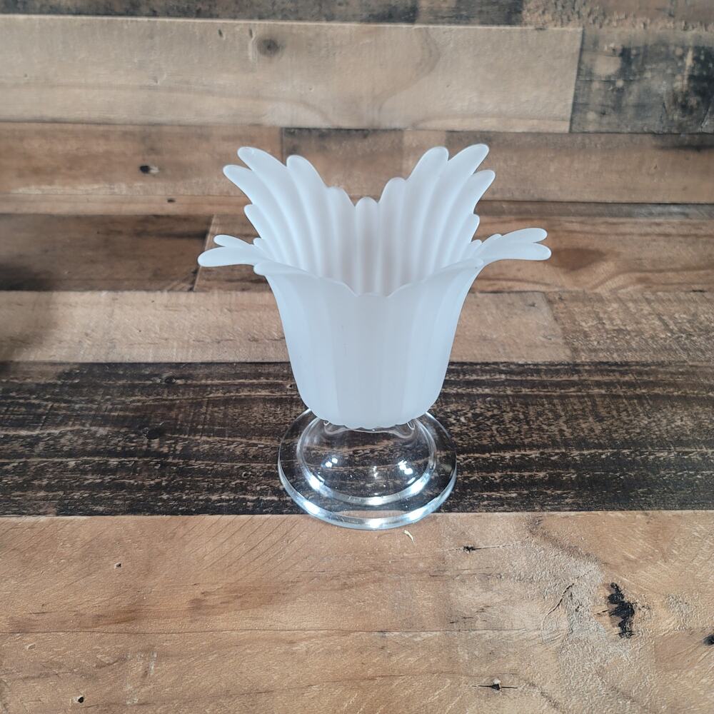 Vintage Frosted Glass Clear Glass Footed Vase/Candleholder